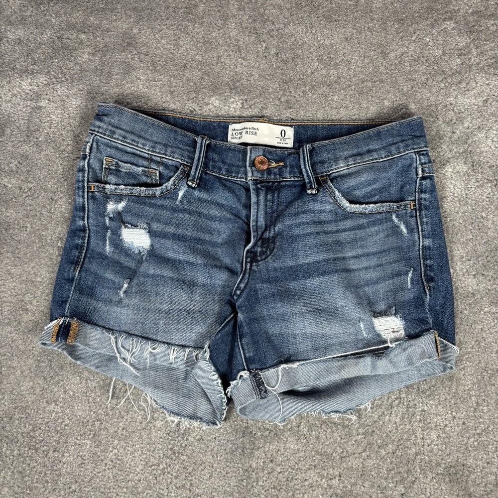 Abercrombie & Fitch Jean Shorts Womens Size 0 Low Rise Blue Denim Distressed Y2K